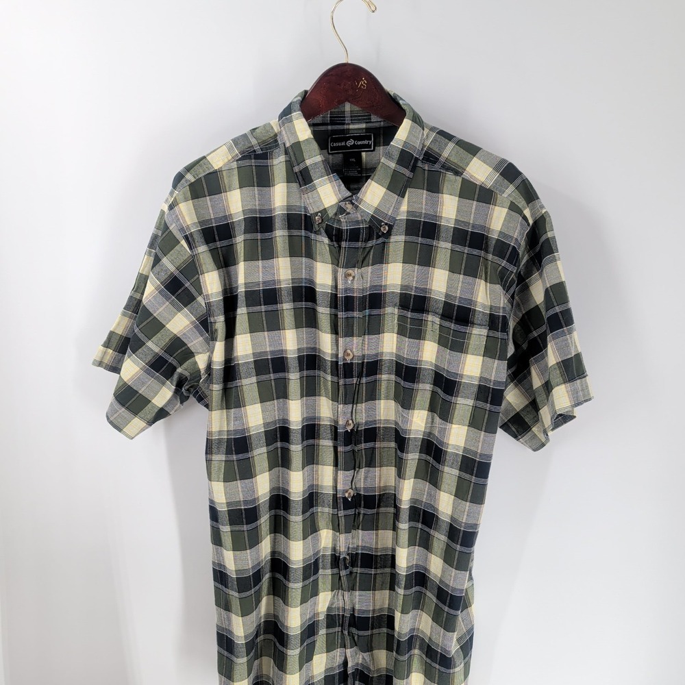 Casual Country Short Sleeve Plaid Classic Button-Down Shirt Multicolor Size 2XL‎